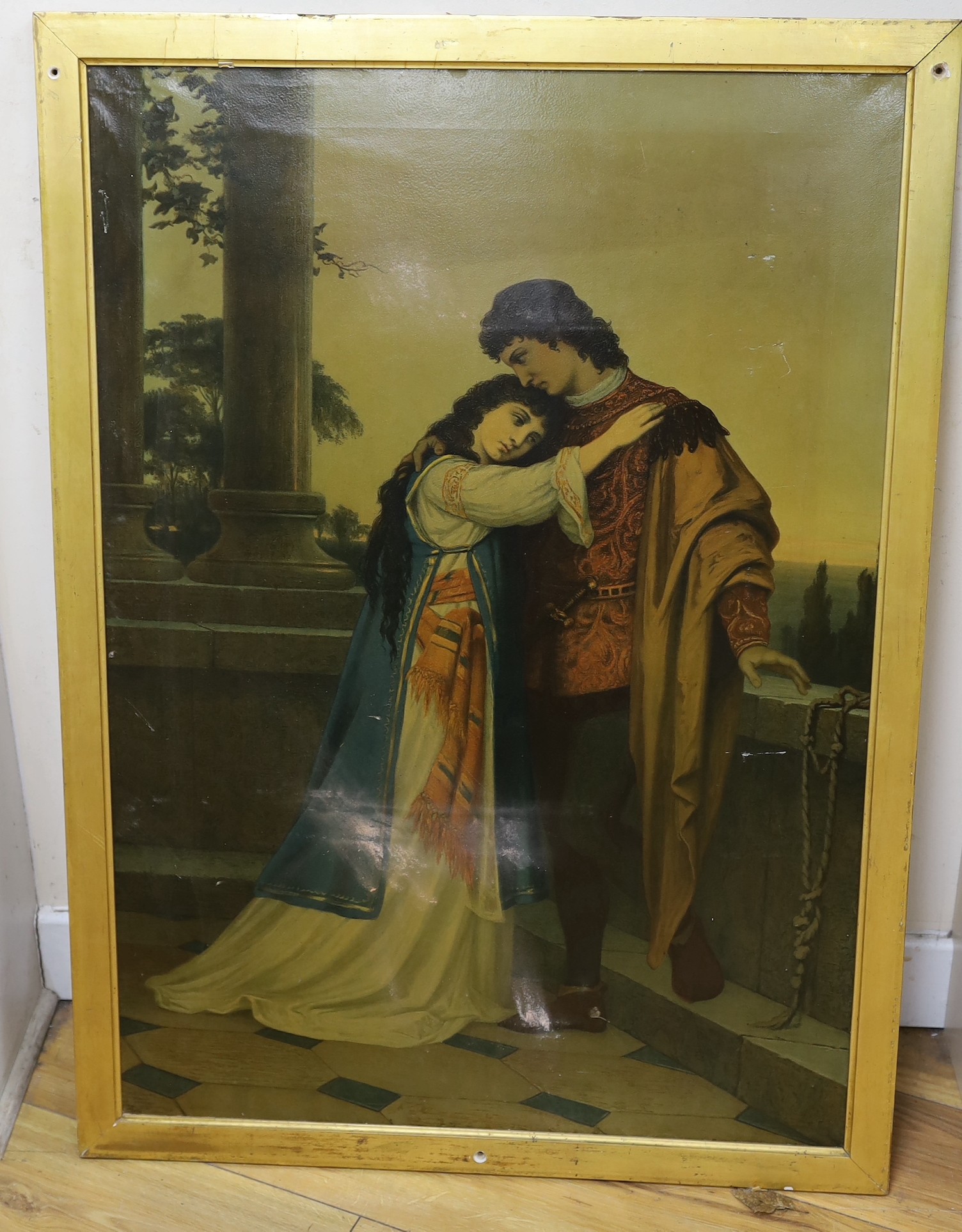 A pair of Victorian chromolithographs, Shakespearean lovers, after Teschendorf, 86 x 60cm